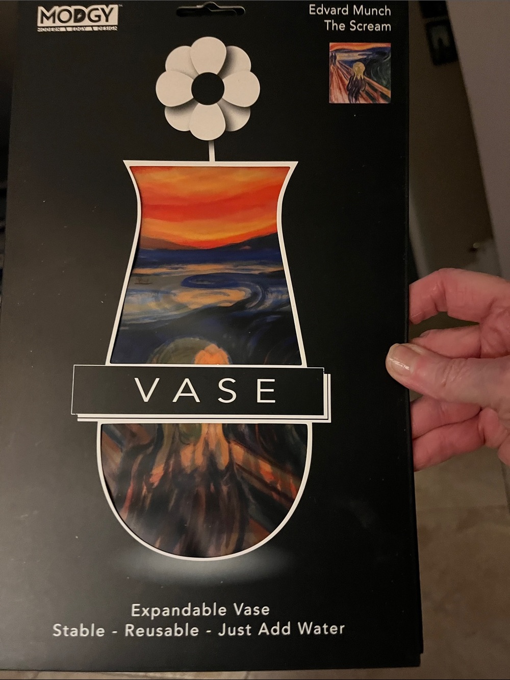 The Scream Expandable Vase - Black with Orange & Blue Artwork